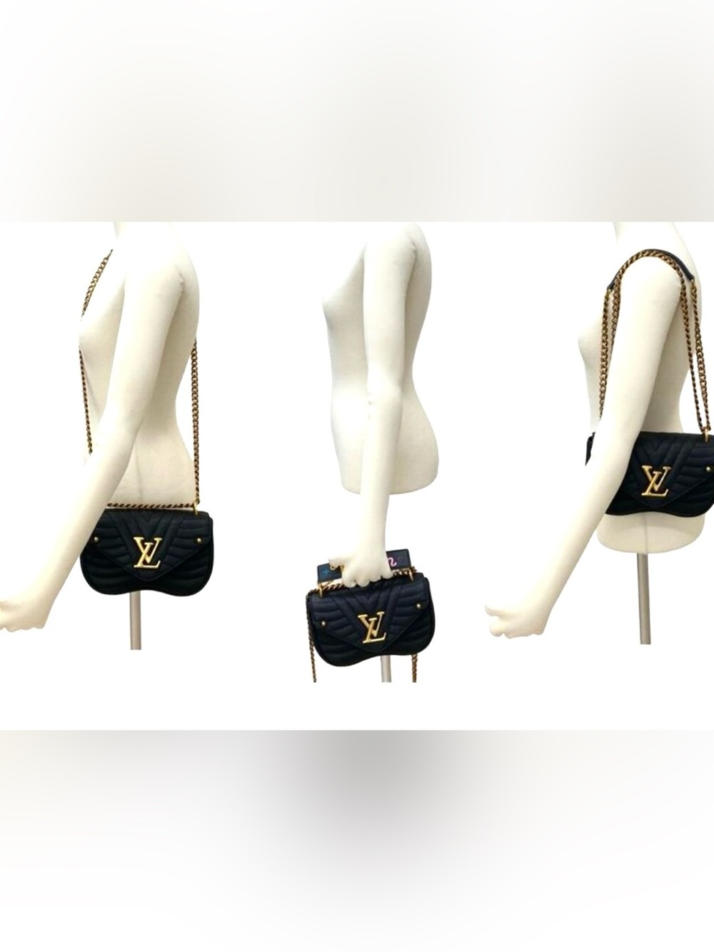 Louis Vuitton Black Leather, New Wave, Double Chain Strap Handbag/NEW! NIB!!! - Picture 3 of 10